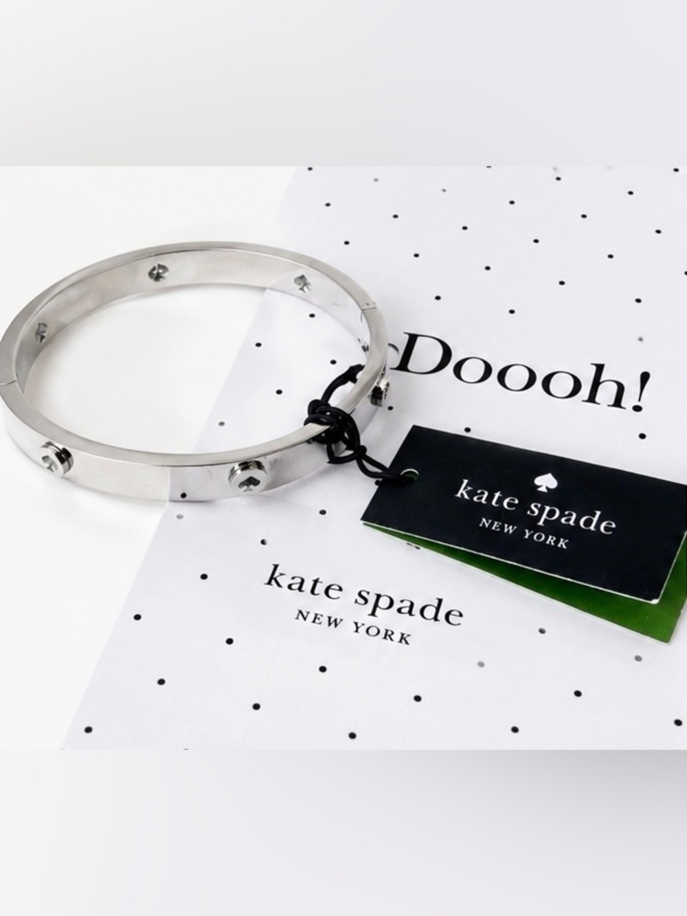 Kate Spade Spot The Spade Studded Hinged Bangle – Silver Tone Stainless Steel 🩶 - Picture 3 of 7